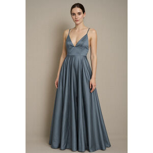 ASOS Edition Dress Womens 10 Blue Satin Tie Back Midi Formal Gown Wedding Guest